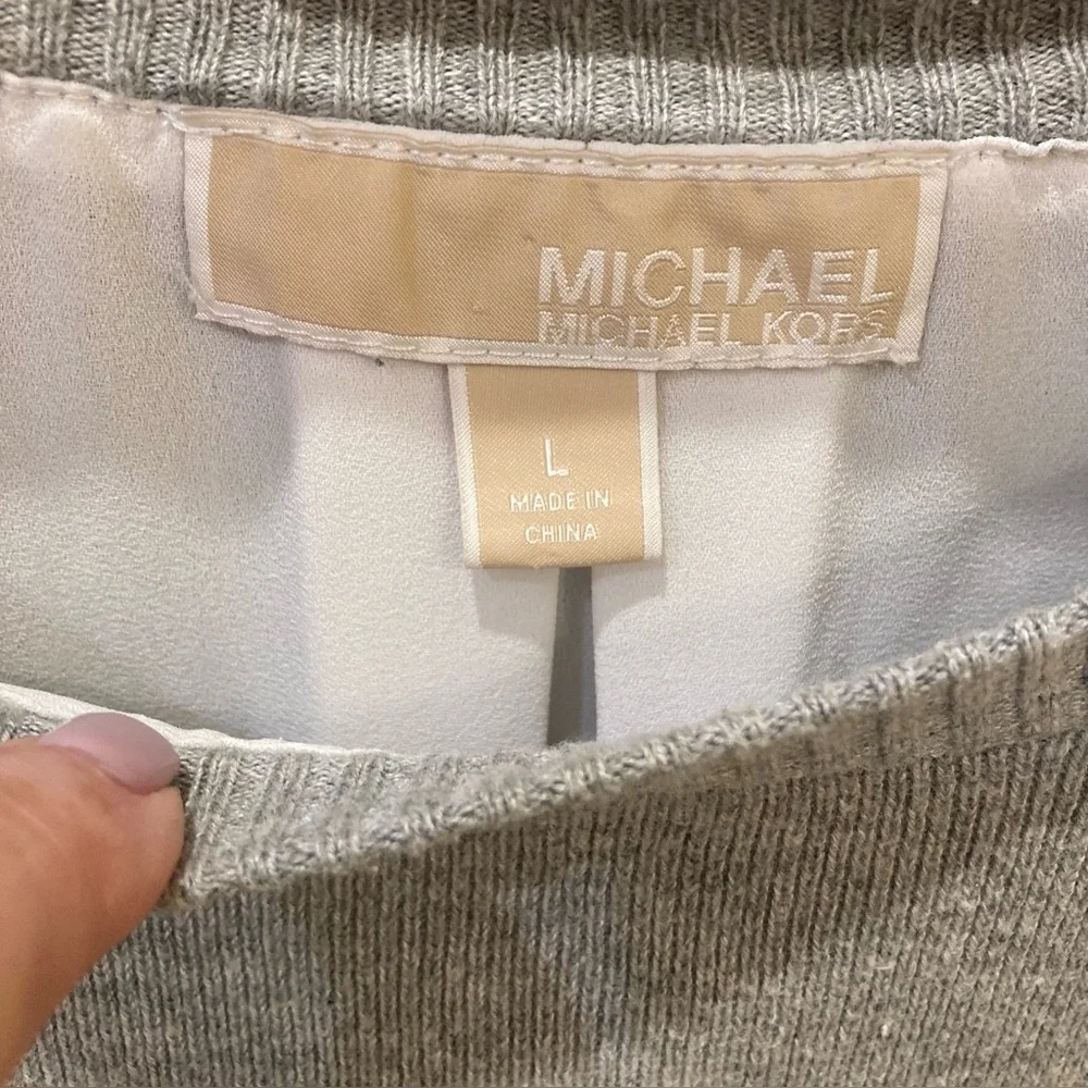 Michael Kors layered cotton sweater. Gray over white. Size L. Great condition.